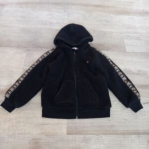 Juicy Couture Full Zip Black Fleece Coat Jacket Girls 10/12 M Logo On Sleeves